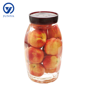 Glass Storage Jar with Red Plastic Lid Round Shape