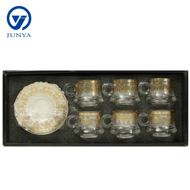 Delicate Glass Black Tea Mug Gift Set with Unique Design Pattern