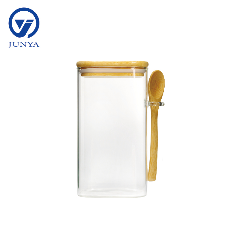 High-Borosilicate Glass Storage Jar with Bamboo Wood Lid And Wood Spoon