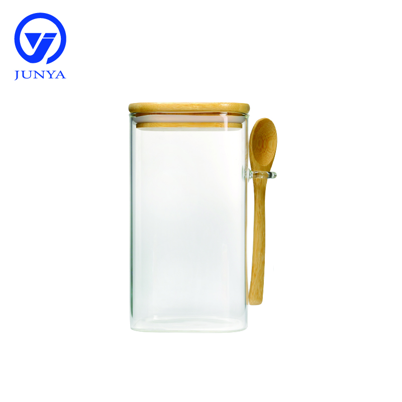 High-Borosilicate Glass Storage Jar with Bamboo Wood Lid And Wood Spoon