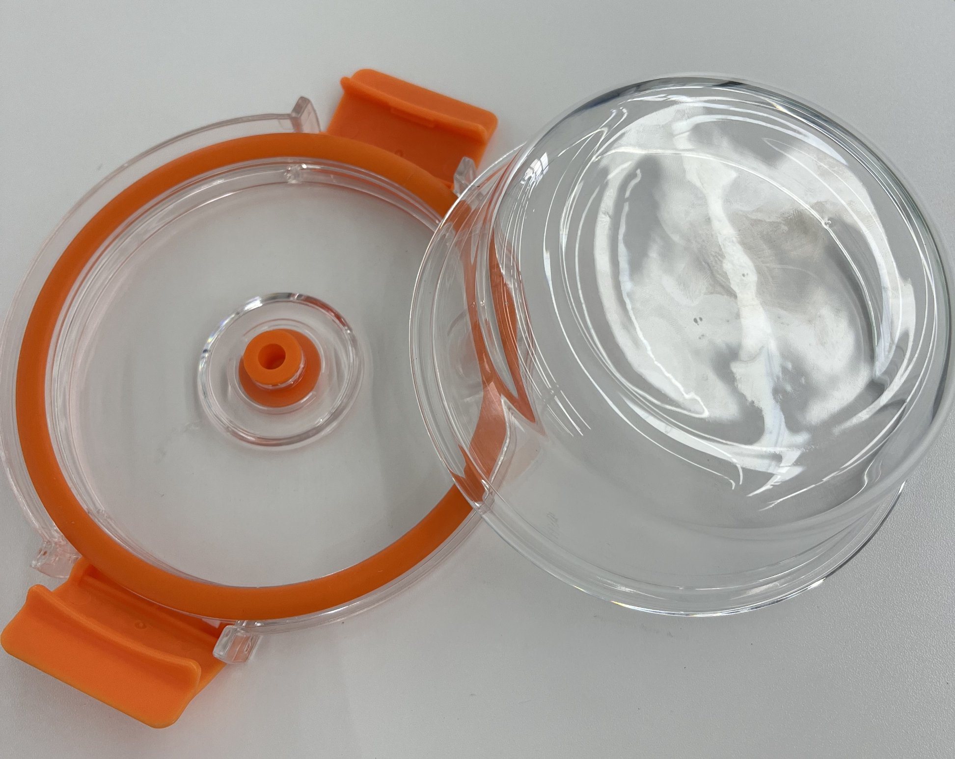 High-Borosilicate Glass Food Container with Orange Vacuum Lid Round Shape