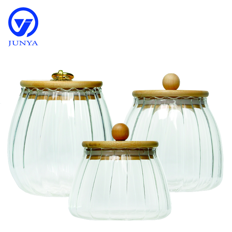 High-Borosilicate Glass Storage Jar with Bamboo Wood Ball Lid