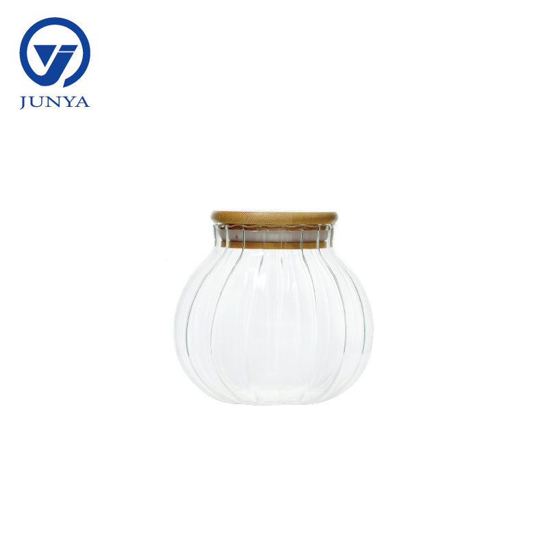 High-Borosilicate Glass Storage Jar with Bamboo Wood Lid Gourd Shape