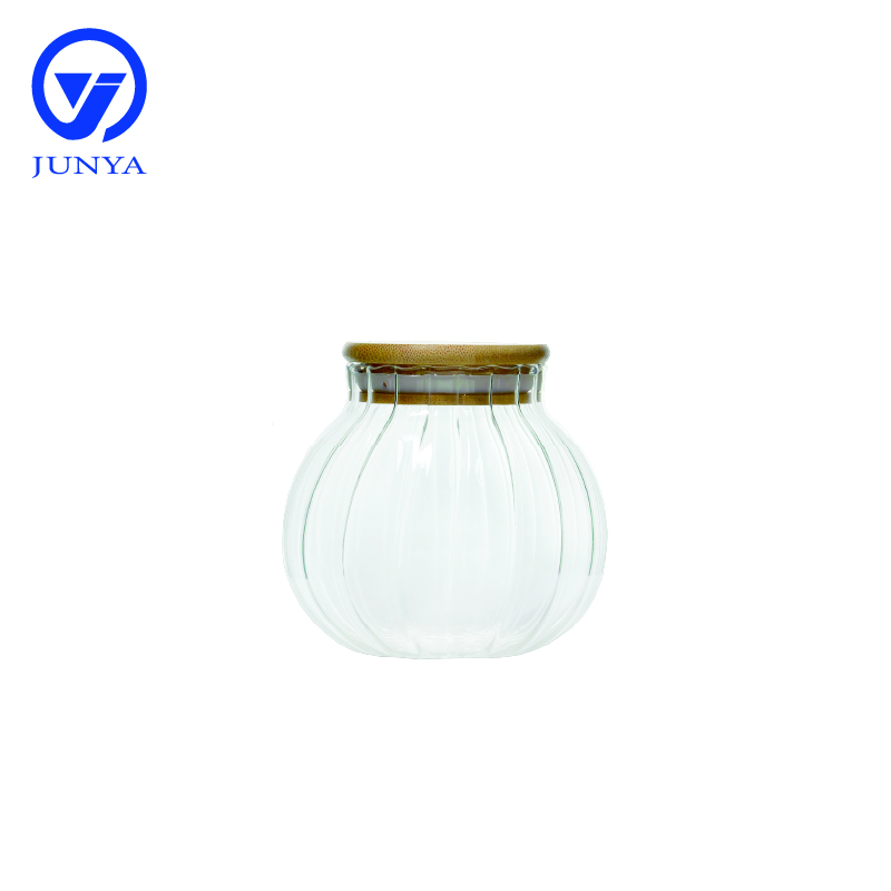 High-Borosilicate Glass Storage Jar with Bamboo Wood Lid Gourd Shape