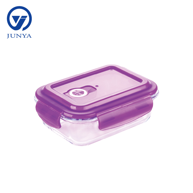 Rectangle Glass Food Container with Plastic Valve Lid