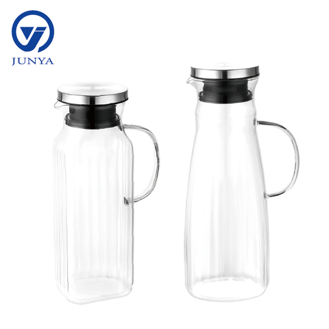 Large High-Borosilicate Glass Jug with Stainless Steel Lid Stripe Shape