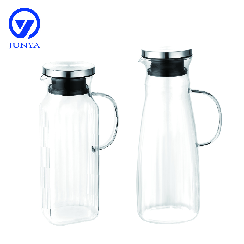 Large High-Borosilicate Glass Jug with Stainless Steel Lid Stripe Shape