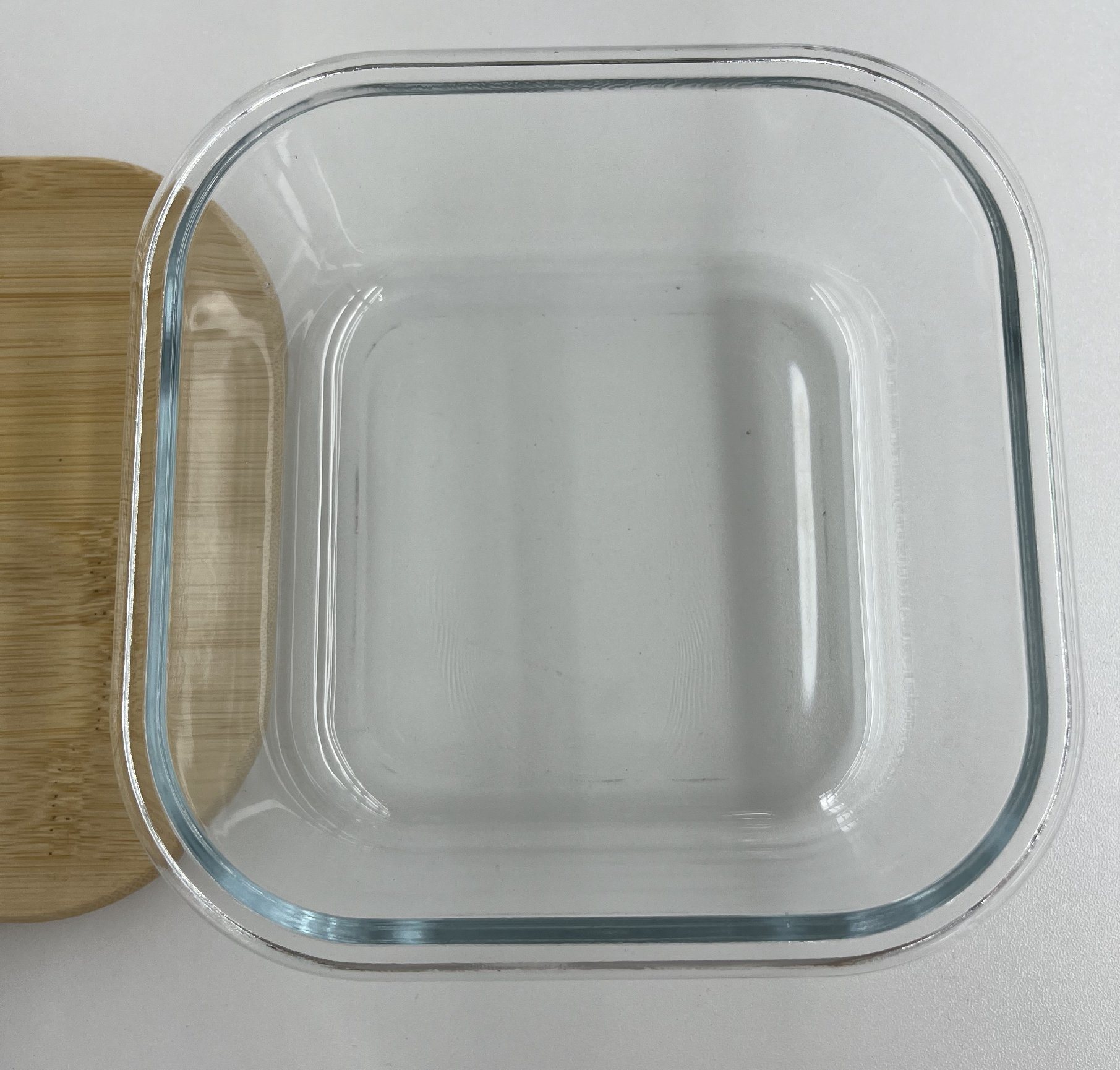 High-Borosilicate Glass Food Container with Bamboo Wood Lid Square Shape