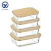 High-Borosilicate Glass Food Container with Bamboo Wood Lid Rectangle Shape