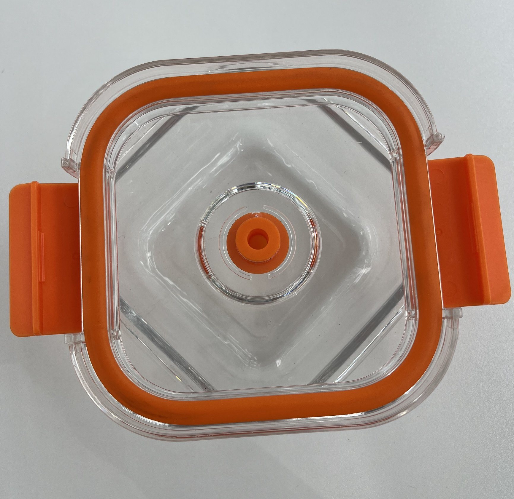 High-Borosilicate Glass Food Container with Orange Vacuum Lid Square Shape