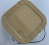 Square Glass Food Container with Bamboo Wood Lid Indentation