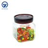 Glass Storage Jar with Red Plastic Lid Square Shape