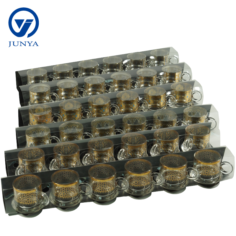 Glass Black Tea Mug Gift Set with Unique Design Pattern