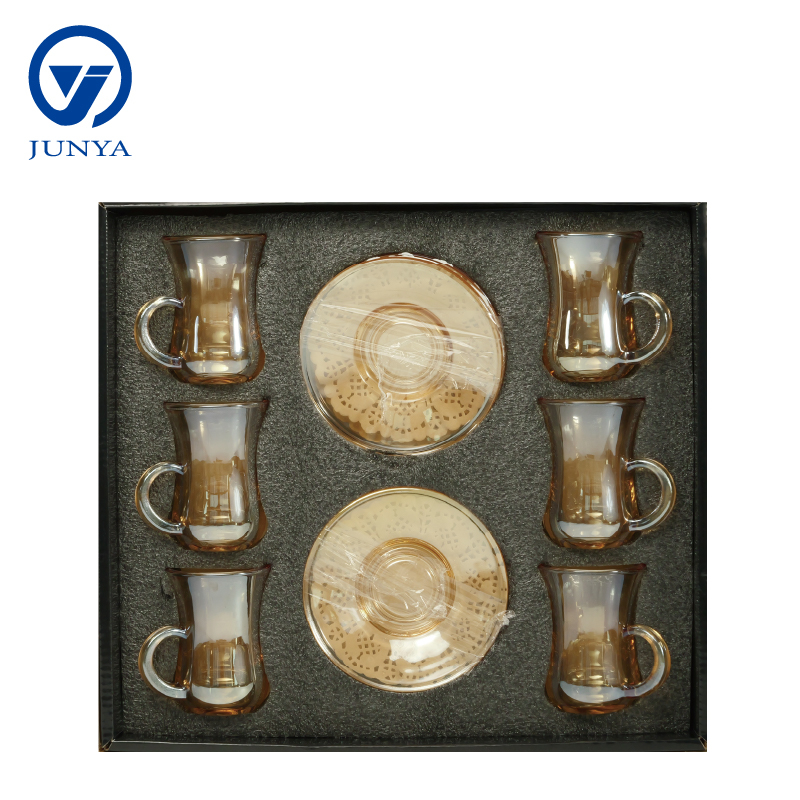 Delicate Glass Black Tea Mug Gift Set with Unique Design Pattern