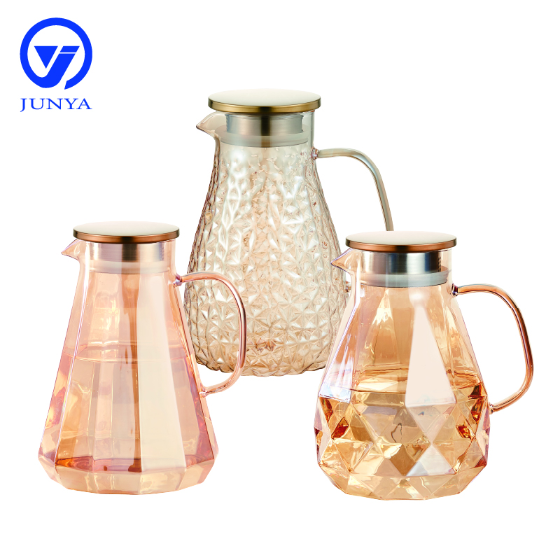 High-Borosilicate Glass Diamond Pattern Water Jug with Electroplating