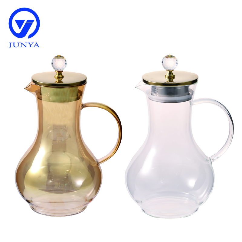 High-Borosilicate Glass Water&Tea Jug with Electroplating Calabash Shape