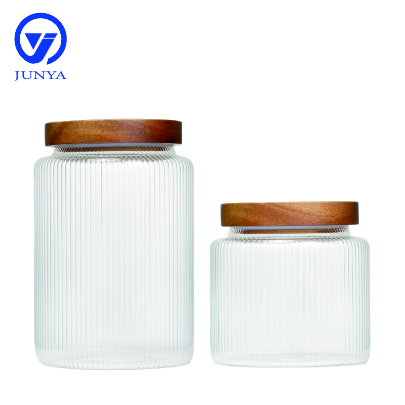 High-Borosilicate Glass Storage Jar with Bamboo Wood Lid Stripe Inside