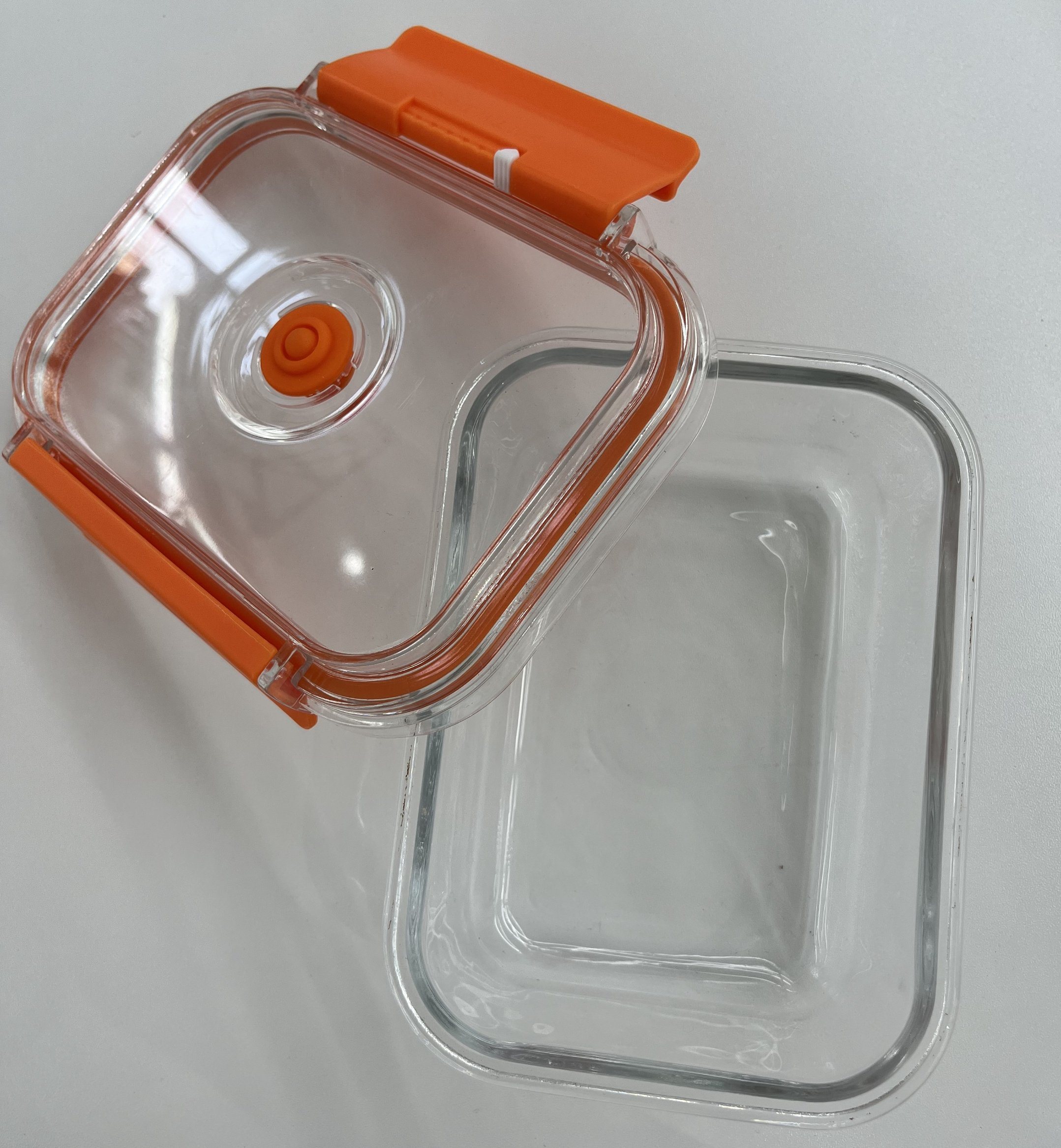 High-Borosilicate Glass Food Container with Orange Vacuum Lid Round Shape