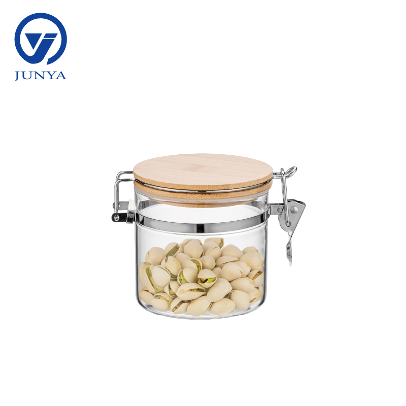 High-Borosilicate Glass Storage Jar with Bamboo Wood Lid And Steel Wire Buckle