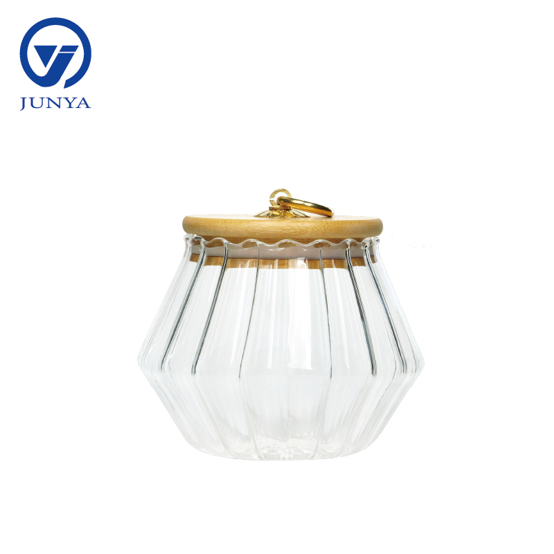High-Borosilicate Glass Storage Jar with Bamboo Wood Ring Lid Stripe Inside
