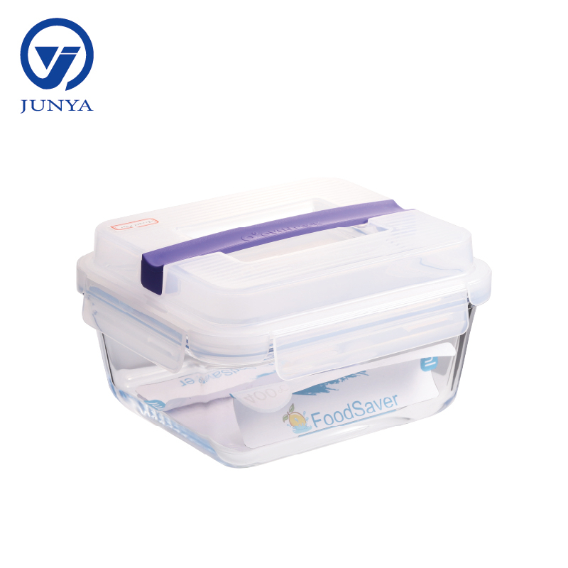 Large Size Glass Food Container with Handle of Plastic Top Cover