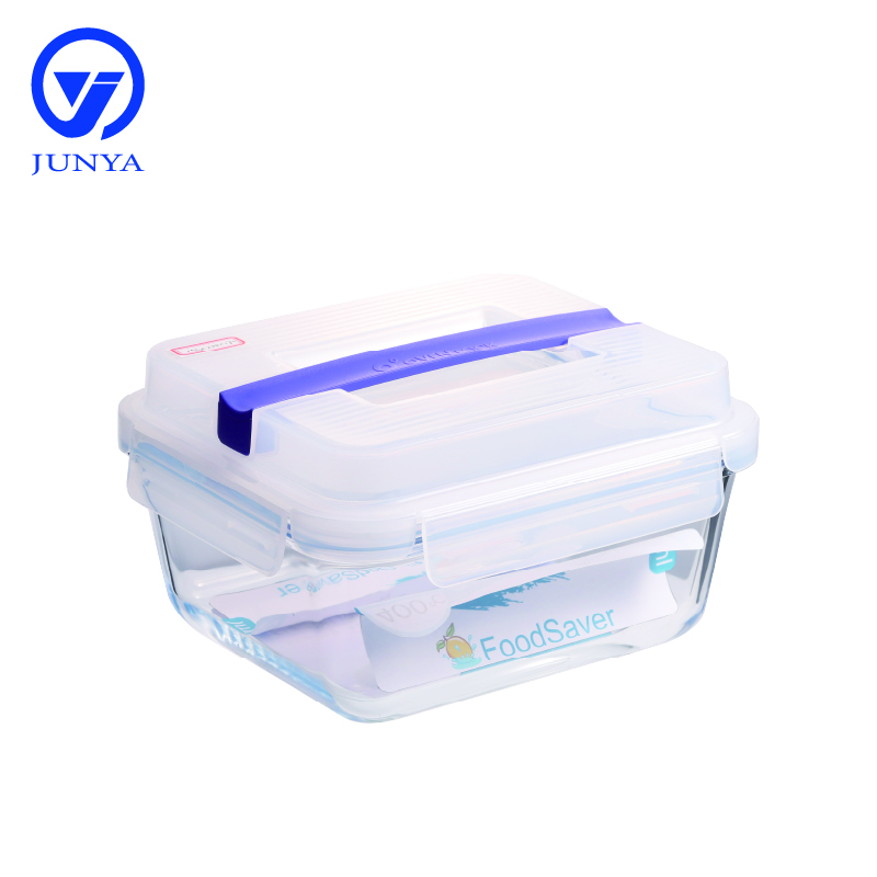 Large Size Glass Food Container with Handle of Plastic Top Cover