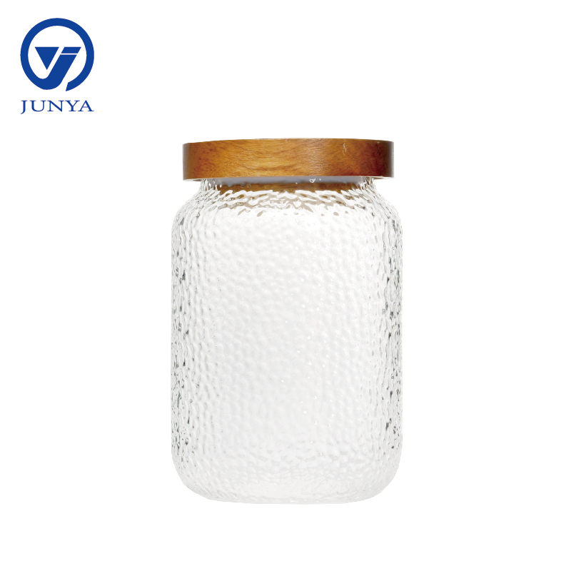 High-Borosilicate Glass Storage Jar with Bamboo Wood Lid Spot Pattern