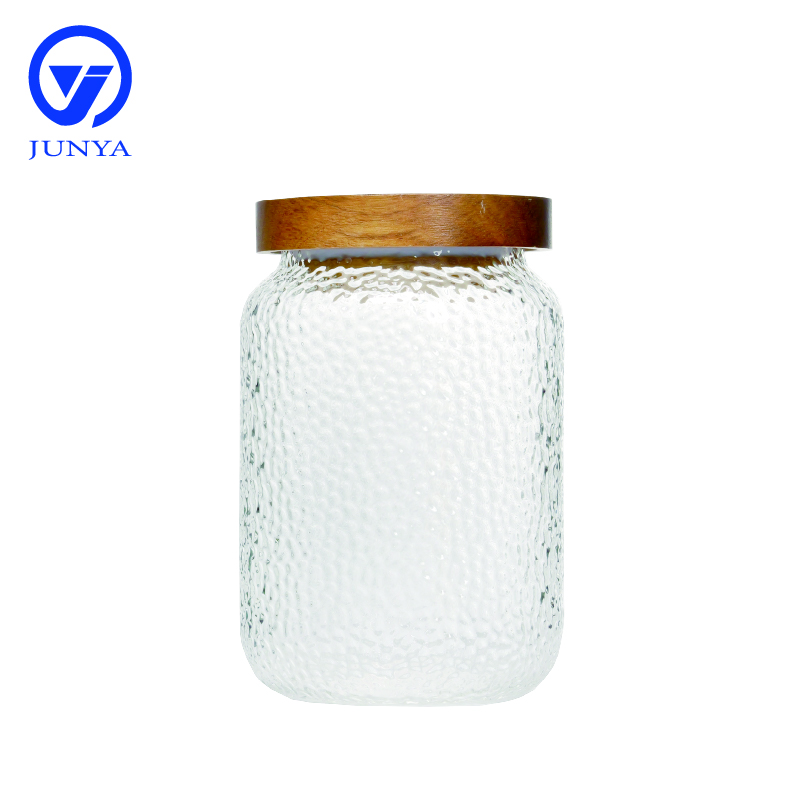 High-Borosilicate Glass Storage Jar with Bamboo Wood Lid Spot Pattern