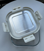 Square Glass Food Container with Four Lock Plastic+Iron Lid