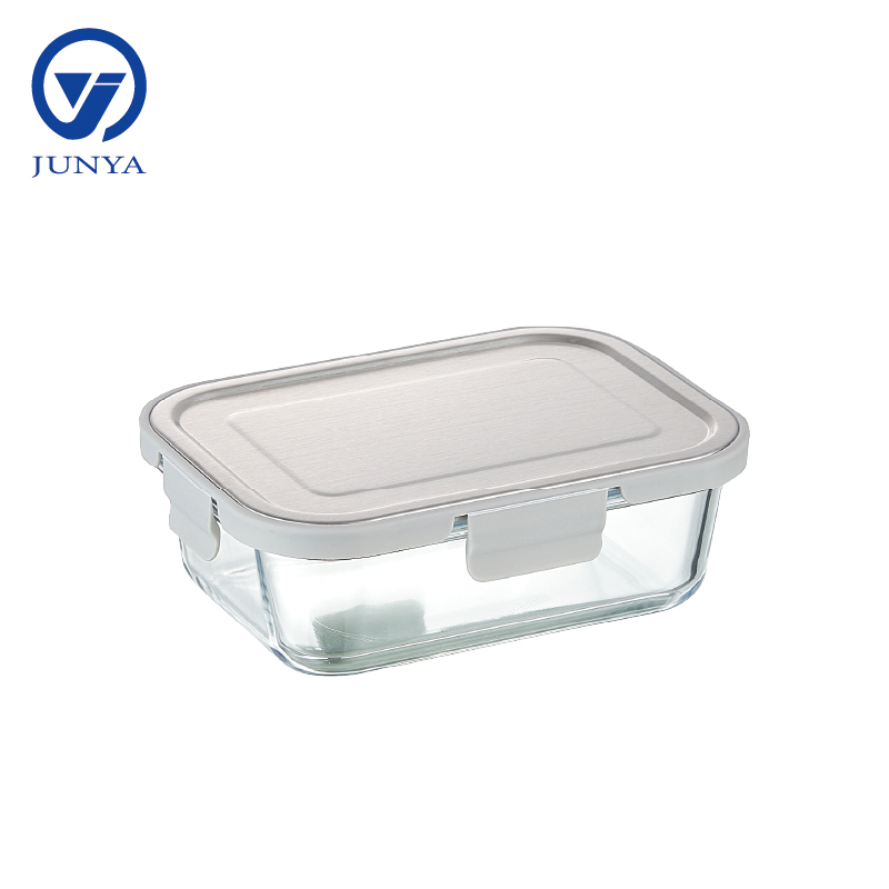 Rectangle Glass Food Container with Four Lock Plastic+Iron Lid