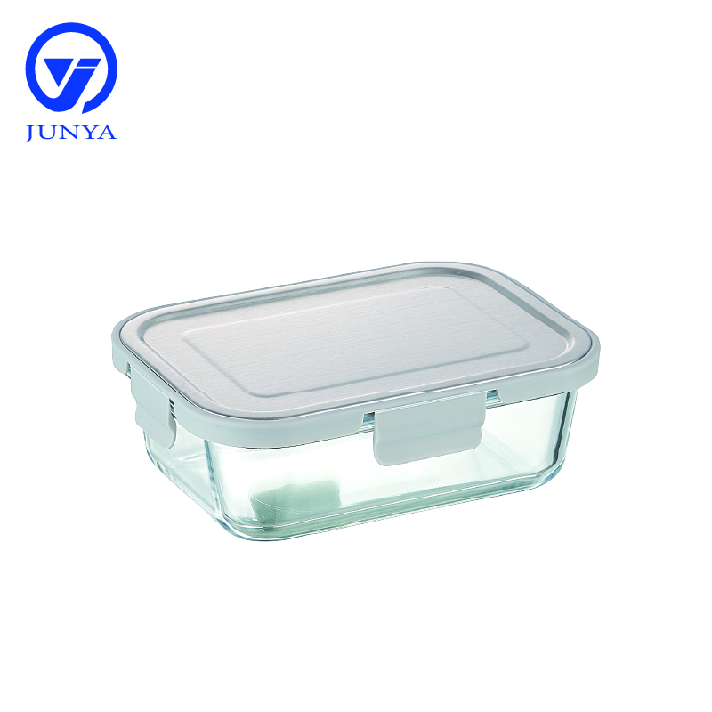 Rectangle Glass Food Container with Four Lock Plastic+Iron Lid