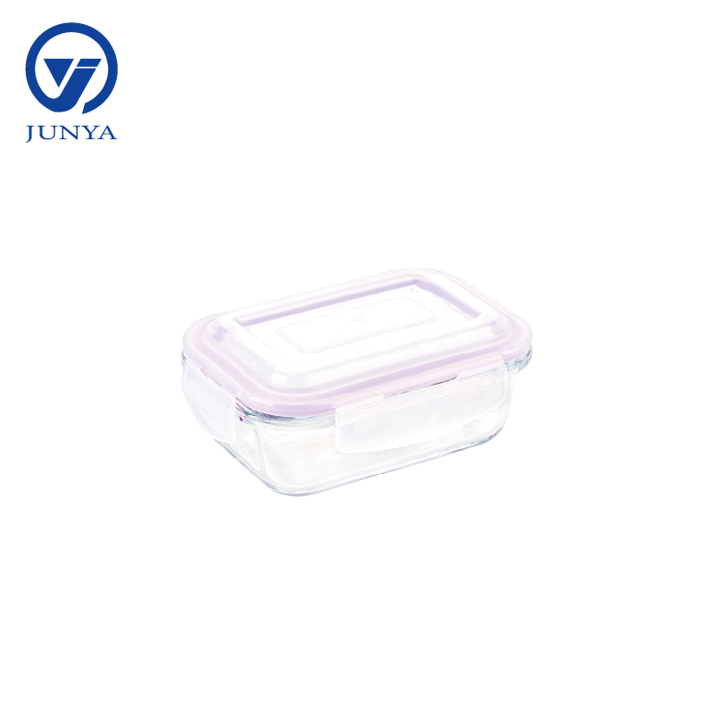 Rectangle Glass Food Container with Four Lock Plastic Lid