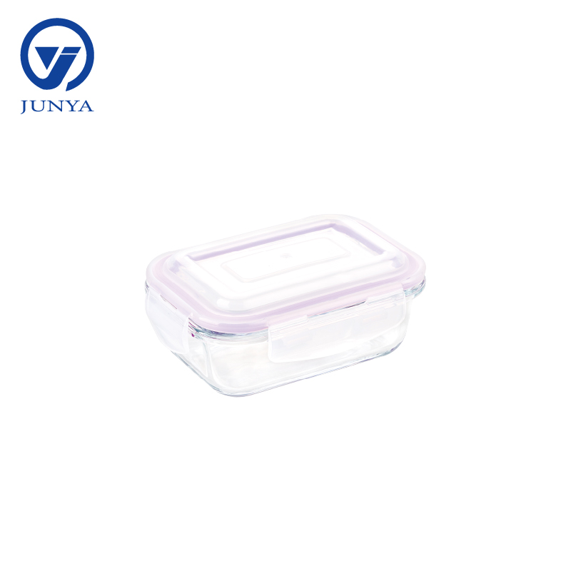 Rectangle Glass Food Container with Four Lock Plastic Lid