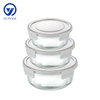 Round Glass Food Container with Four Lock Plastic+Iron Lid