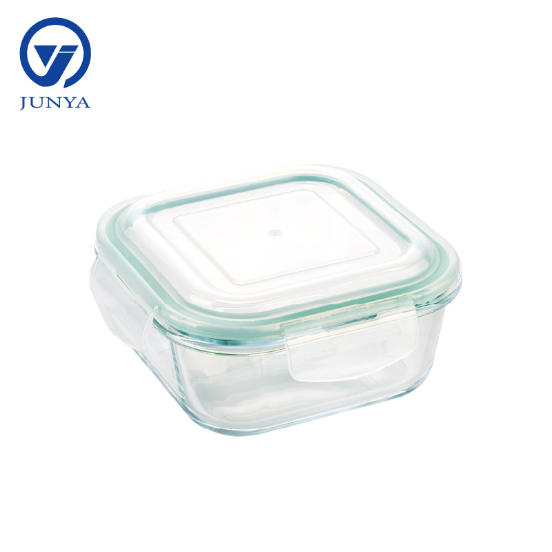 Square Glass Food Container with Four Lock Plastic Lid