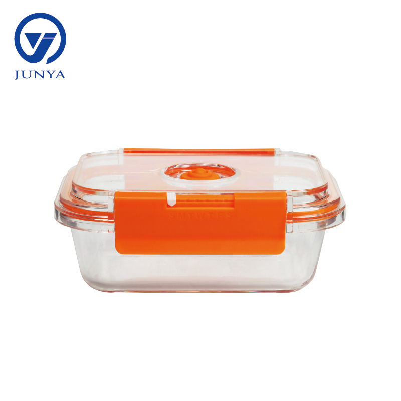 High-Borosilicate Glass Food Container with Orange Vacuum Lid Round Shape
