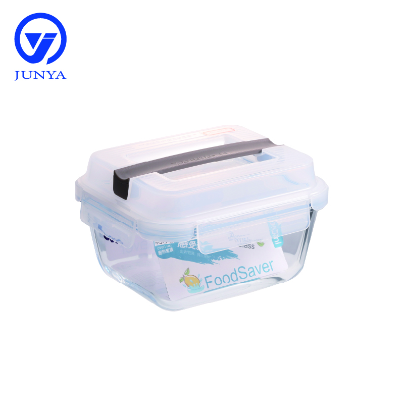 Large Size Glass Food Container with Handle of Plastic Top Cover