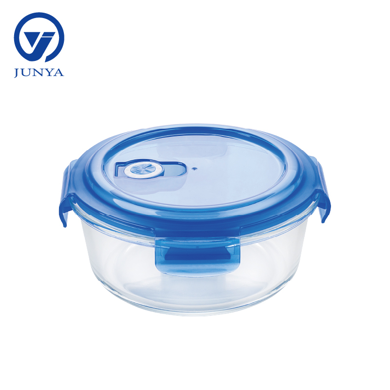 Round Glass Food Container with Plastic Valve Lid