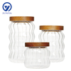 High-Borosilicate Glass Storage Jar with Bamboo Wood Lid Wave Pattern