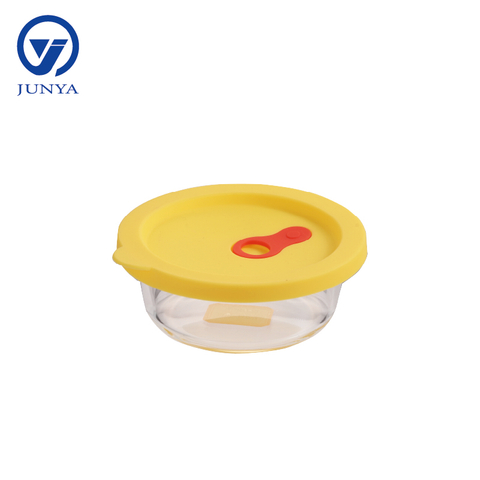 Round Glass Food Container with Silicon Lid