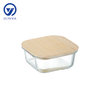 High-Borosilicate Glass Food Container with Bamboo Wood Lid Square Shape