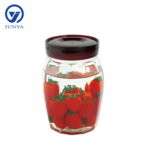 Glass Storage Jar with Red Plastic Lid Round Shape