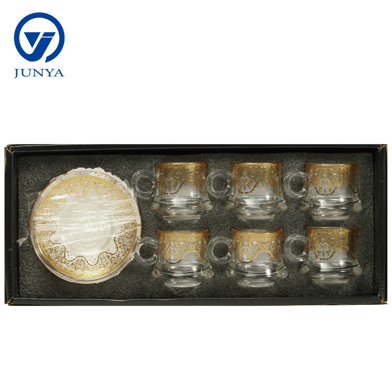 Delicate Glass Black Tea Mug Gift Set with Unique Design Pattern