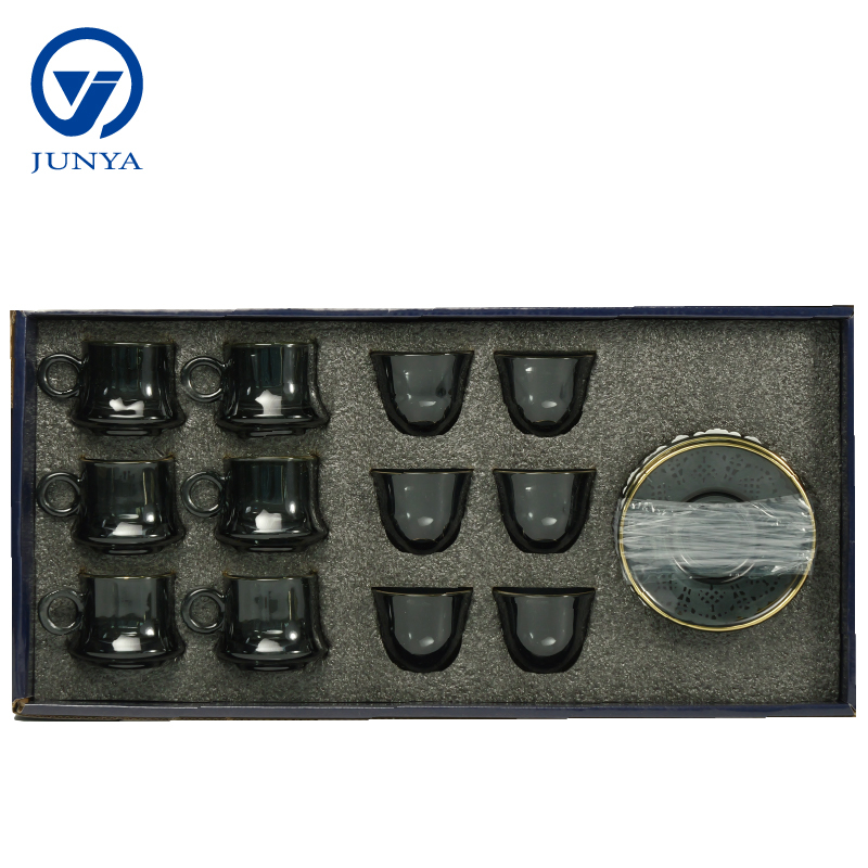 Modern Black Tea Mug Set Featuring Distinctive Glass Design