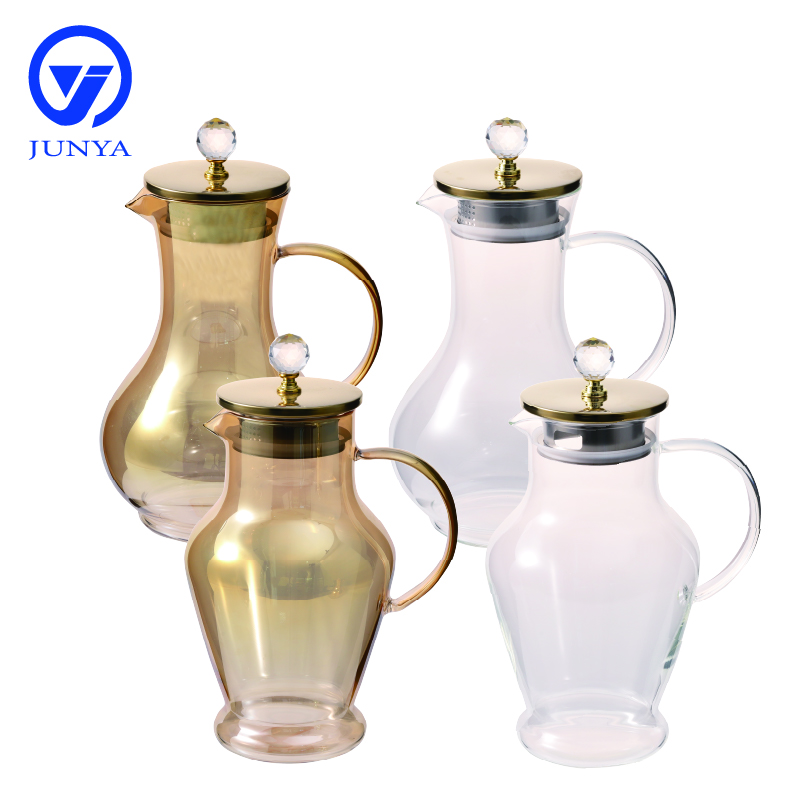 High-Borosilicate Glass Water&Tea Jug with Electroplating Calabash Shape