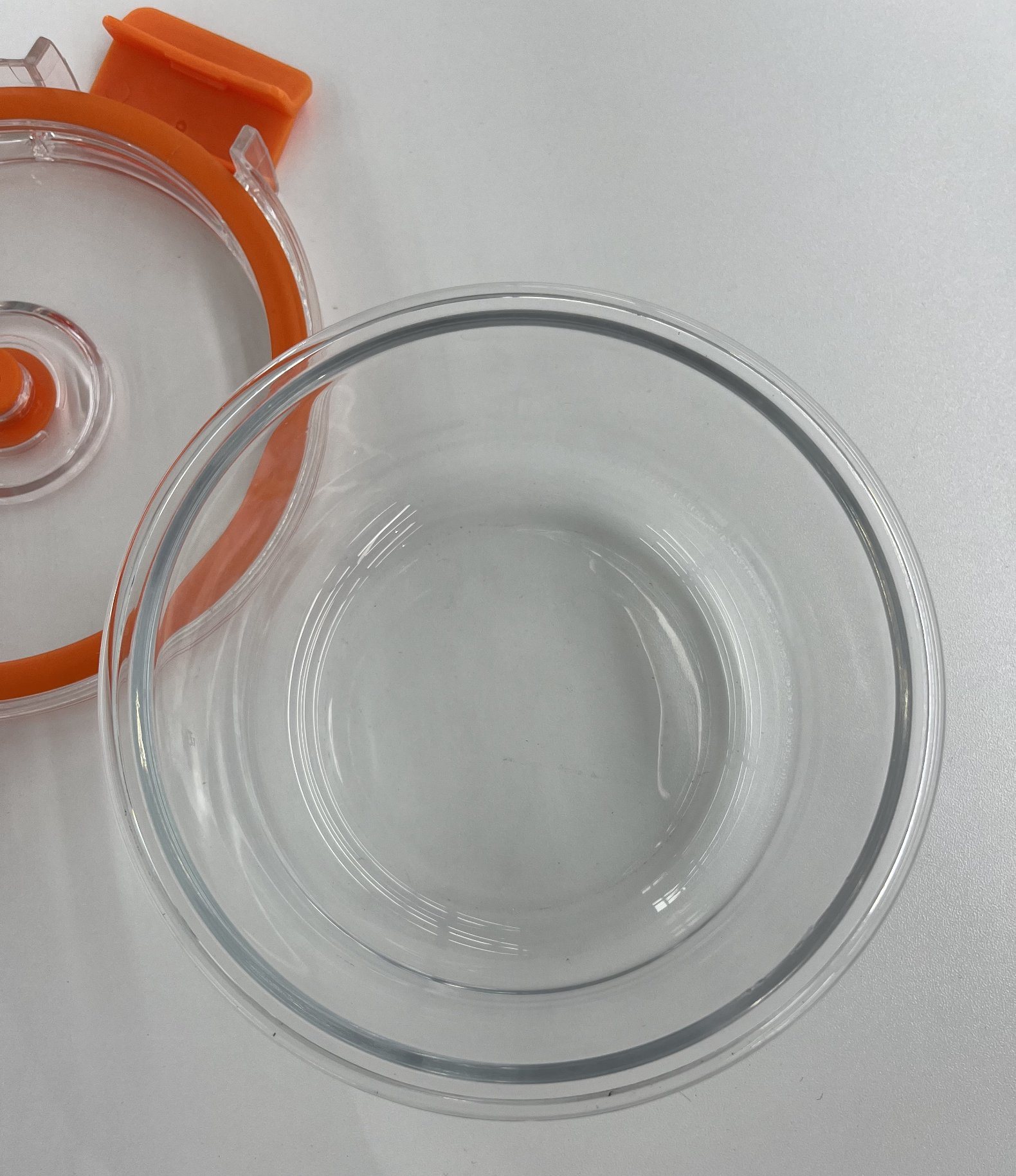 High-Borosilicate Glass Food Container with Orange Vacuum Lid Round Shape