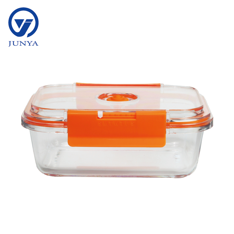 High-Borosilicate Glass Food Container with Orange Vacuum Lid Round Shape