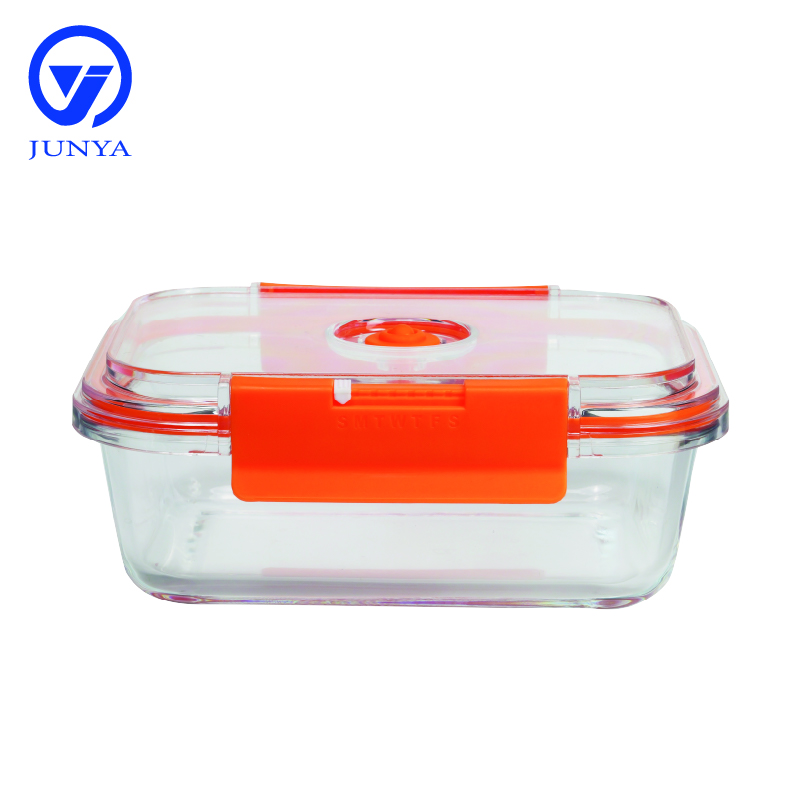 High-Borosilicate Glass Food Container with Orange Vacuum Lid Round Shape