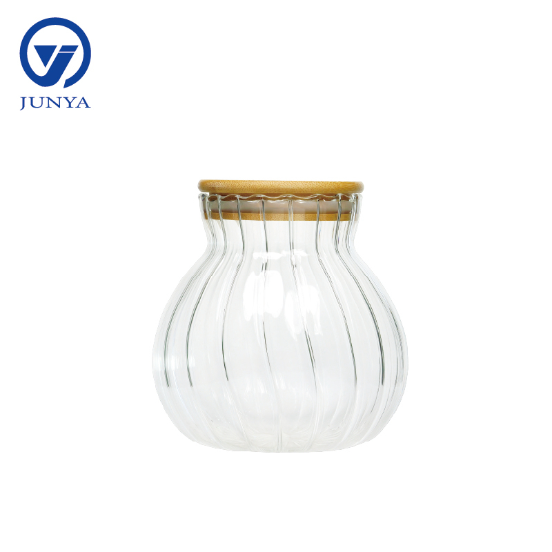 High-Borosilicate Glass Storage Jar with Bamboo Wood Lid Gourd Shape