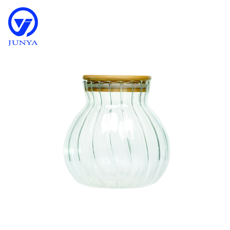 High-Borosilicate Glass Storage Jar with Bamboo Wood Lid Gourd Shape